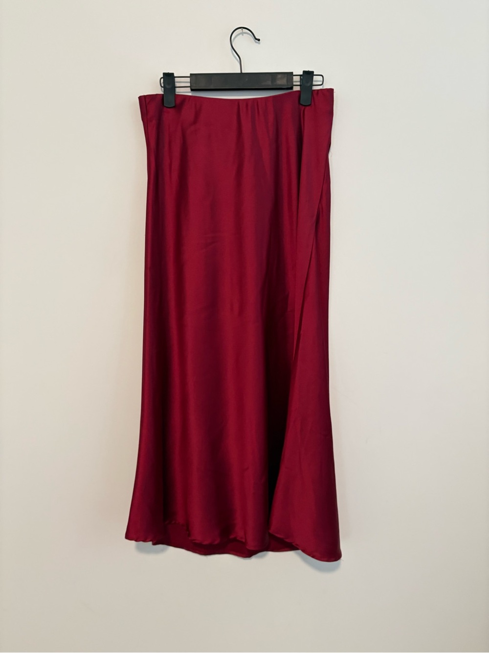 Dark Red Wine Satin Midi Skirt